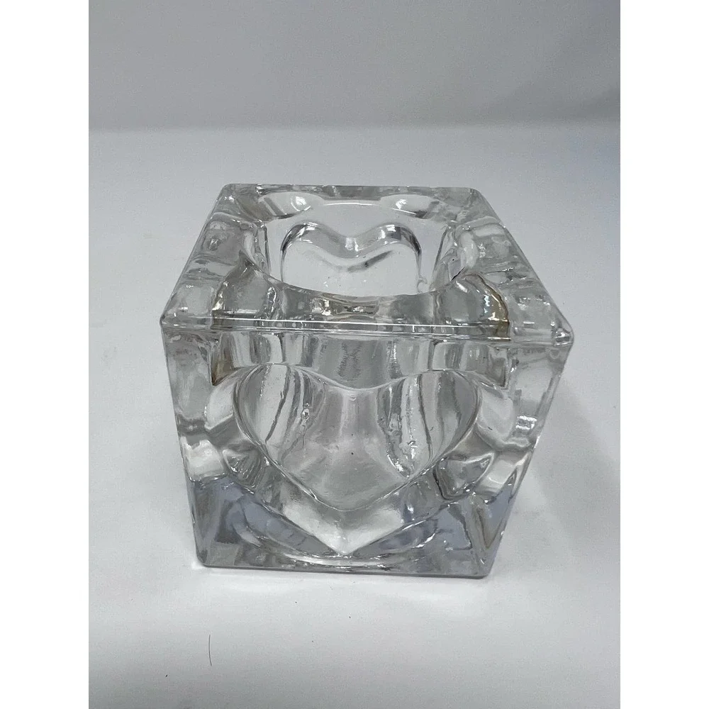 Hearts Inset‎ Clear Glass Square Votive Candle Holder 2 3/4